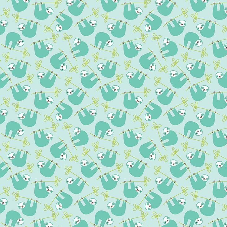 Mint Sloths - Under The Canopy - Riley Blake Cotton Fabric