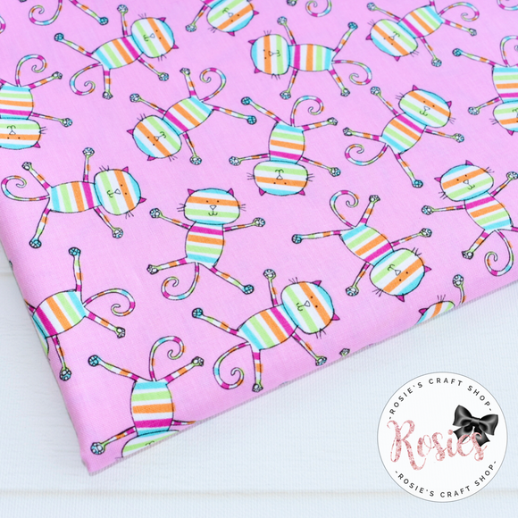 Pink Rainbow Cats - Rainbow Kids by Michael Miller 100% Cotton Fabric - Rosie's Craft Shop Ltd