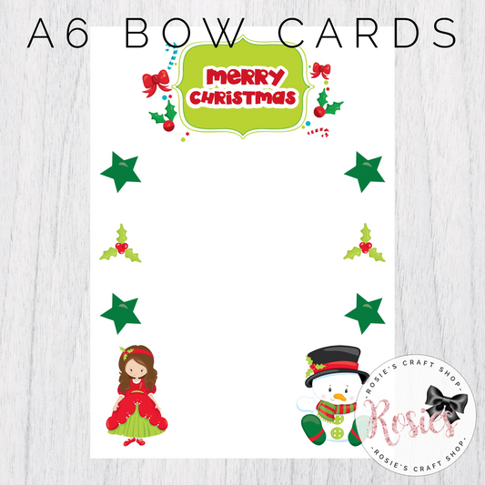A6 Merry Christmas Printed Bow Display Cards - Rosie's Craft Shop Ltd