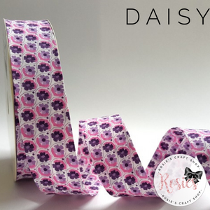 30mm Pink & Purple Daisy Print 100% Cotton Bias Binding