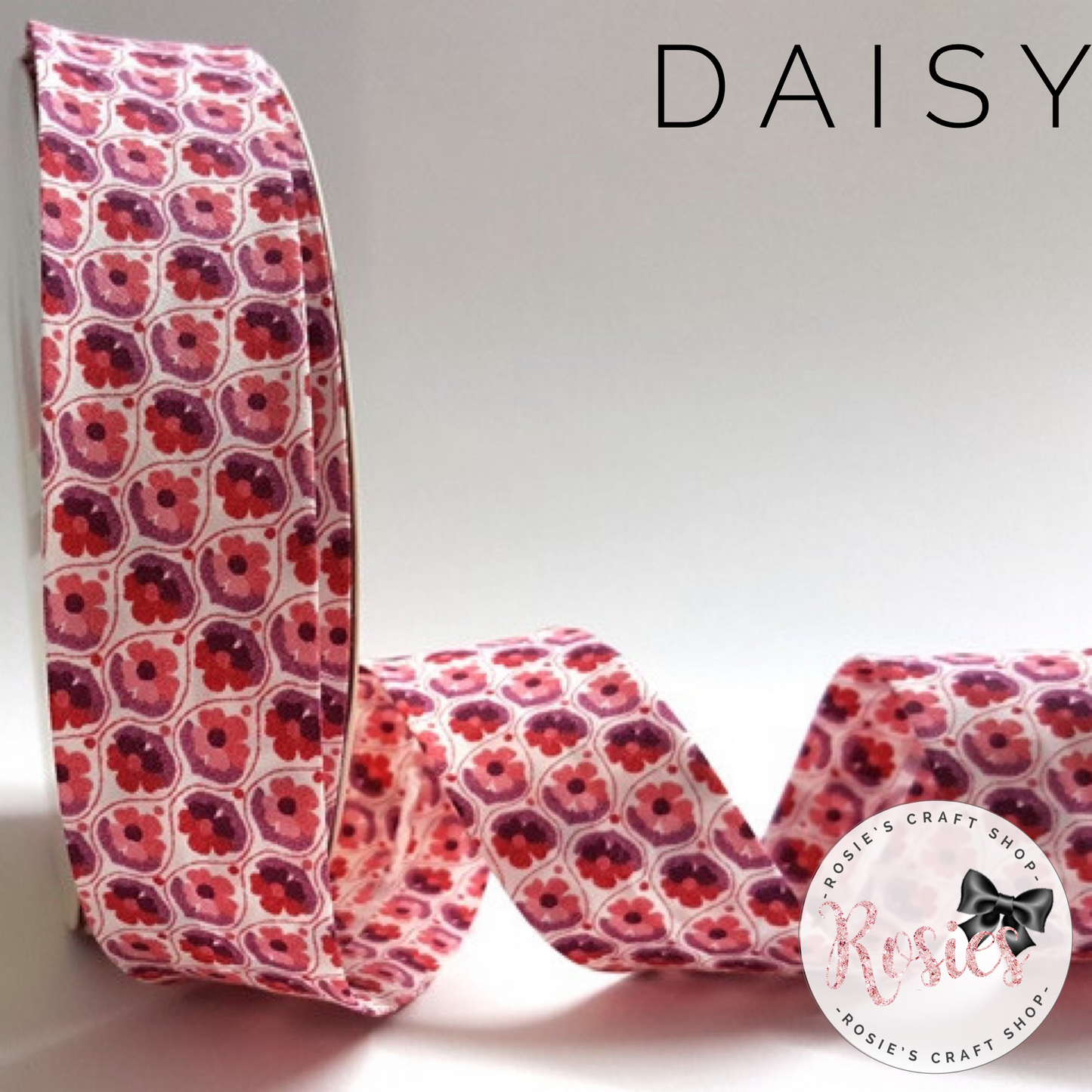 30mm Red & Plum Daisy Print 100% Cotton Bias Binding