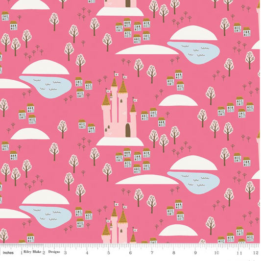 Hot Pink Guinevere Castle Princess - Guinevere by Riley Blake - 100% Cotton Fabric - Rosie's Craft Shop Ltd