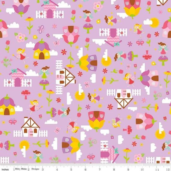 Toadstool Houses Purple - Fairy Garden - Riley Blake Cotton Fabric