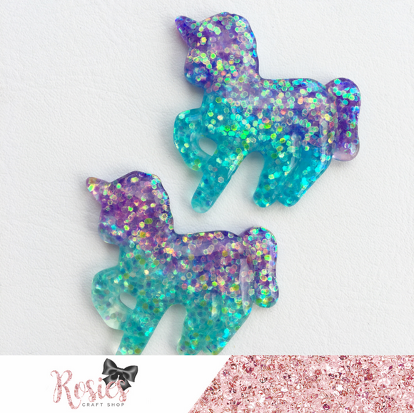 Purple & Aqua Glitter Unicorn Flatbacked Resin Embellishment - Rosie's Craft Shop Ltd