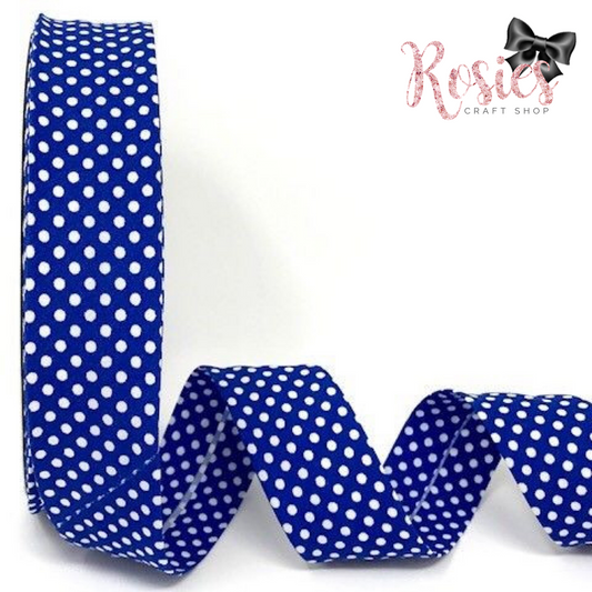 30mm Royal Blue with White Polka Dot Polycotton Bias Binding