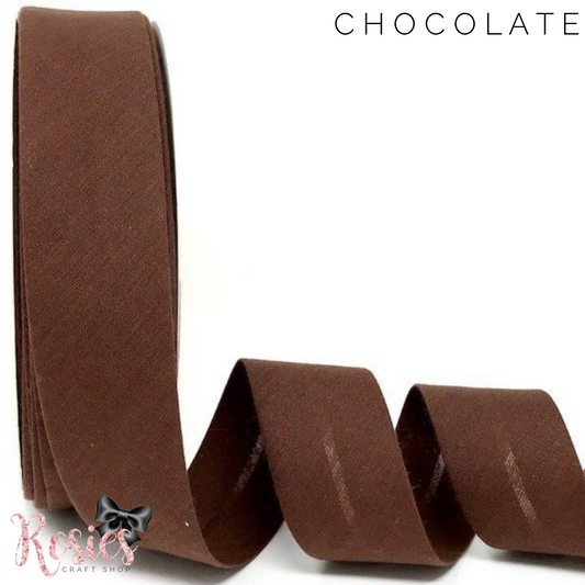 30mm Chocolate Plain Polycotton Bias Binding - Rosie's Craft Shop Ltd