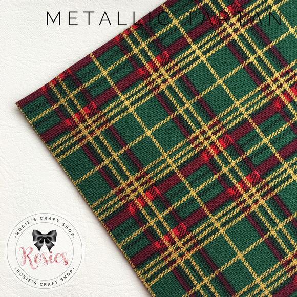 Green & Gold Metallic Christmas Tartan Fabric Felt - Rosie's Craft Shop Ltd