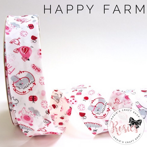 30mm Happy Farm Animals Pink Polycotton Bias Binding
