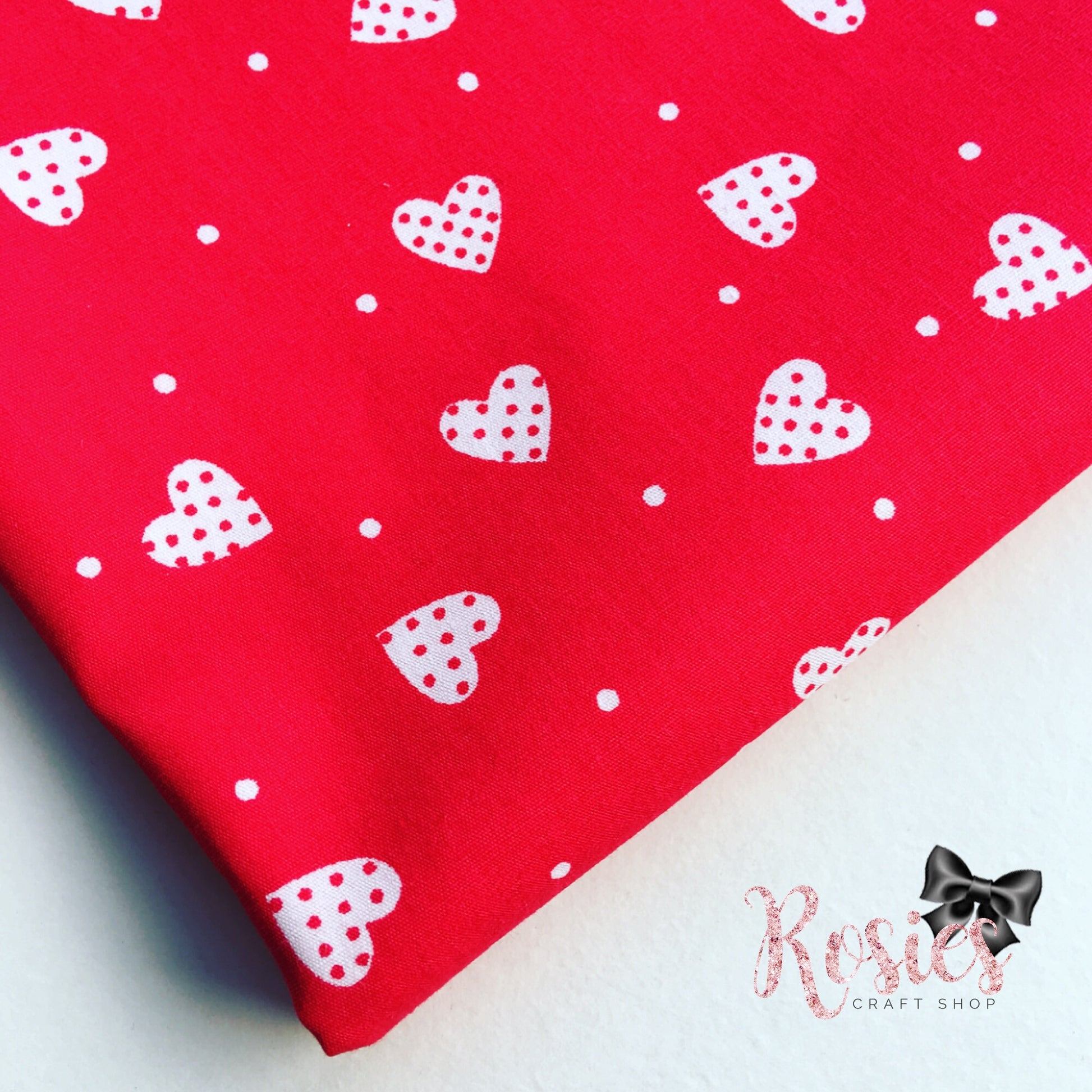 Red with White Hearts Fabric Felt - Rosie's Craft Shop Ltd