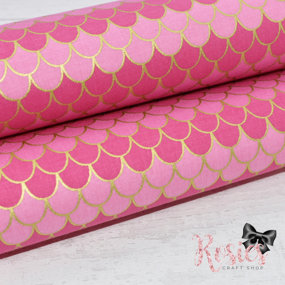 Pink with Gold Mermaid Scales Designer Fabric Felt