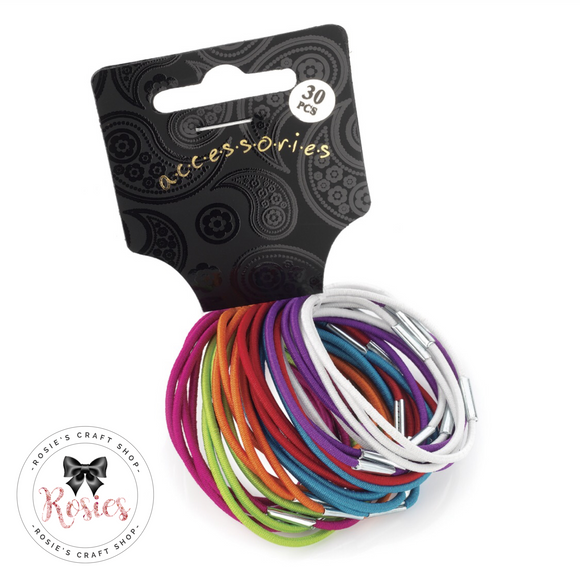 Pack of 30 Brights Collection Thin Hair Bobbles - Rosie's Craft Shop Ltd