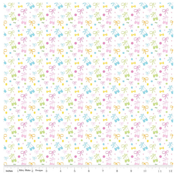 White Bows and Shoes - Ballerina Bows by Riley Blake - 100% Cotton Fabric - Rosie's Craft Shop Ltd