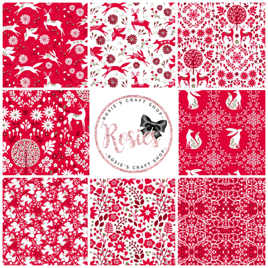 Starlit Hollow Red 8 Piece Fat Quarter Bundle - Dashwood Studio Cotton Fabric ✂️