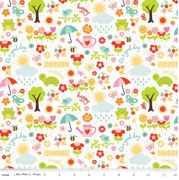 April Showers White - Bloom Where You Are Planted by Riley Blake - 100% Cotton Fabric - Rosie's Craft Shop Ltd