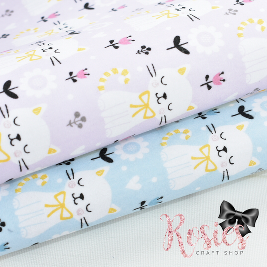 Sleepy Kitty and Flowers Fabric Felt