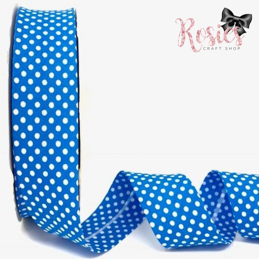 30mm Mid Blue with White Polka Dot Polycotton Bias Binding