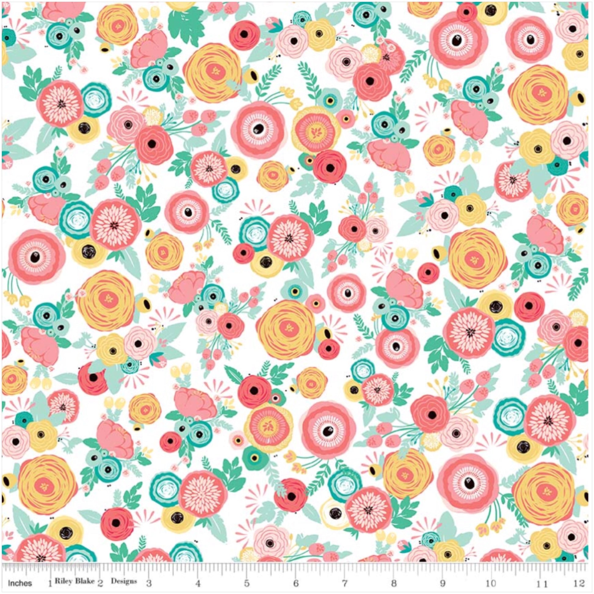 White Just Sayin' Floral Bloom - My Mind's Eye By Riley Blake - 100% Cotton Fabric - Rosie's Craft Shop Ltd
