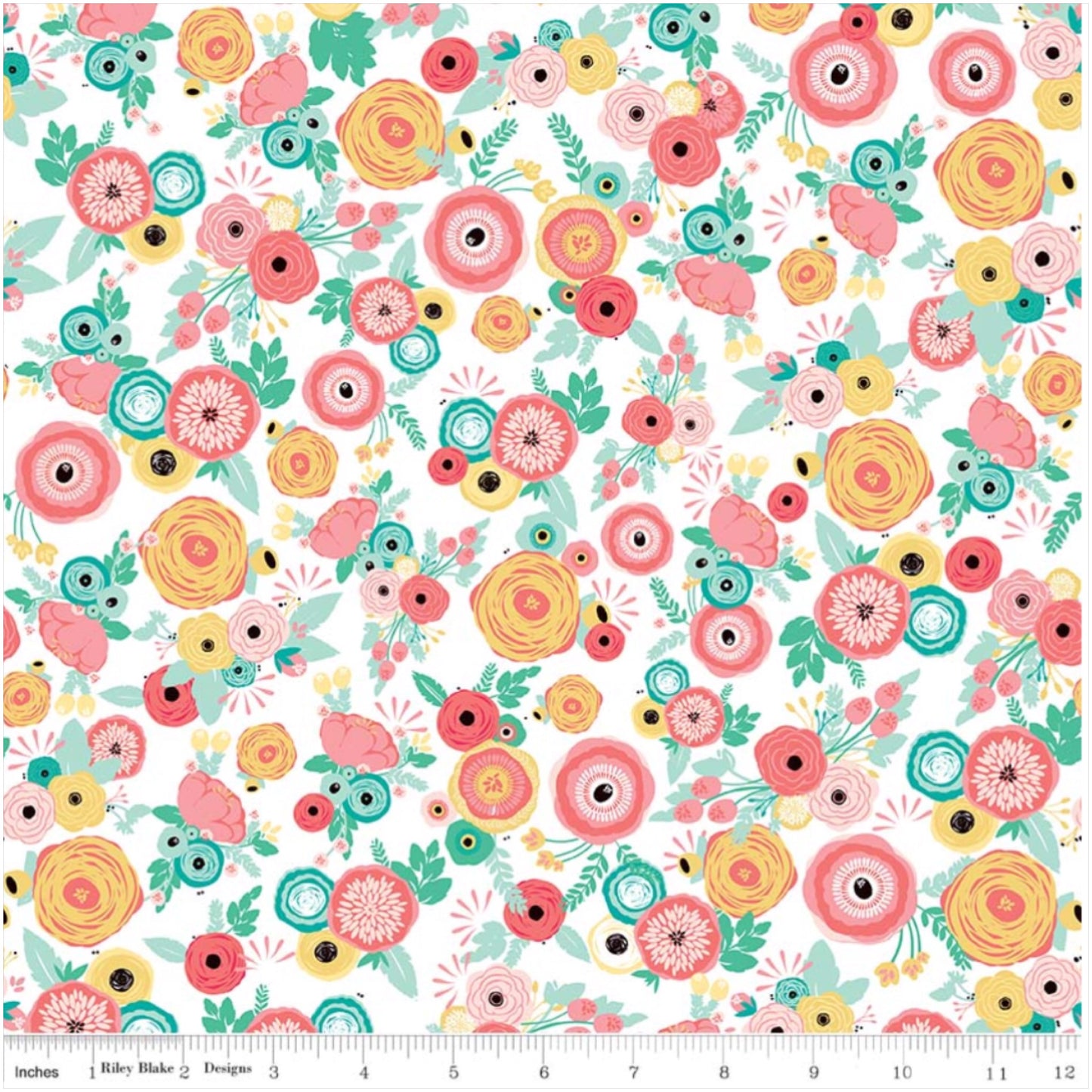 White Just Sayin' Floral Bloom - My Mind's Eye By Riley Blake - 100% Cotton Fabric - Rosie's Craft Shop Ltd