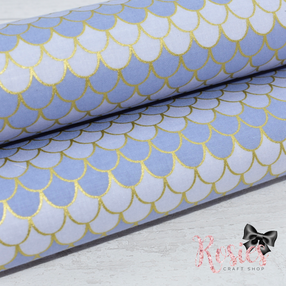 Periwinkle/Blue with Gold Mermaid Scales Designer Fabric Felt