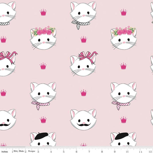 Kitty Cat Faces Pink Sparkle Metallic - Chloe and Friends - Riley Blake Cotton Fabric ✂️ £10 pm *SALE*