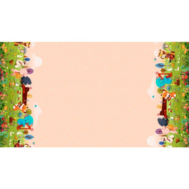 Woodland Animals Double Border in Melon - Music Festival by Michael Miller Cotton Fabric