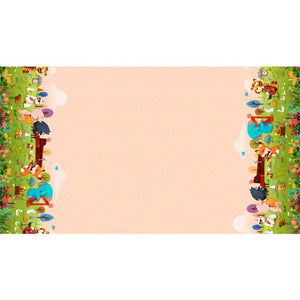 Woodland Animals Double Border in Melon - Music Festival by Michael Miller Cotton Fabric