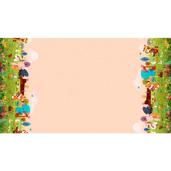 Woodland Animals Double Border in Melon - Music Festival by Michael Miller Cotton Fabric