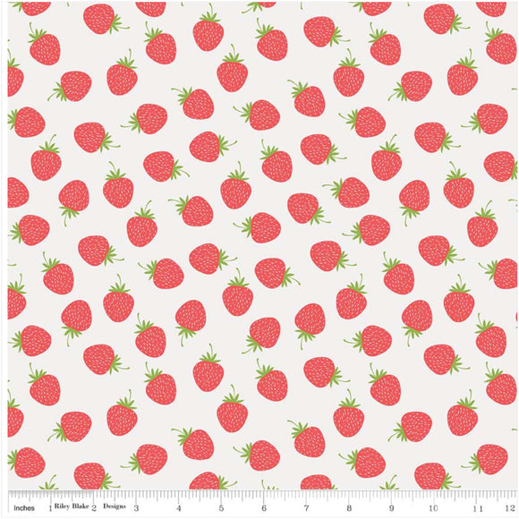 White Strawberries - Butterflies & Berries By Riley Blake - 100% Cotton Fabric - Rosie's Craft Shop Ltd