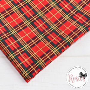 Red Tartan with Gold Metallic Cotton Fabric - Rosie's Craft Shop Ltd