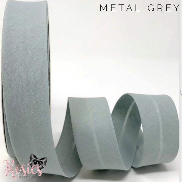 30mm Metal Grey Plain Polycotton Bias Binding - Rosie's Craft Shop Ltd
