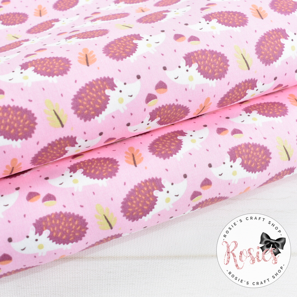 Autumn Hedgehogs on Pink Fabric Felt - Rosie's Craft Shop Ltd