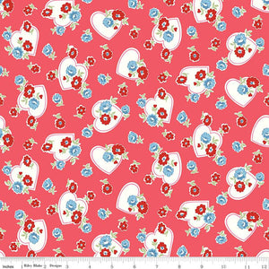 Red Floral Love Hearts - Love Letters - Riley Blake Cotton Fabric