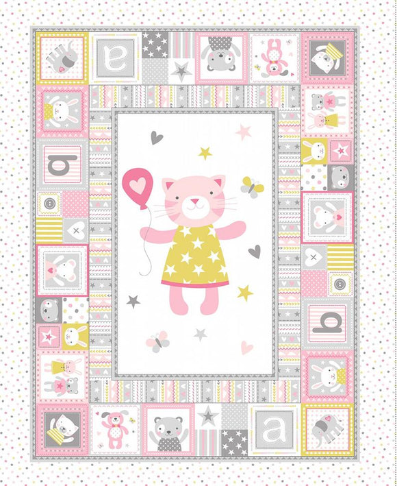Cuddly Cat Panel - Tiny Tots - Michael Miller Cotton Fabric