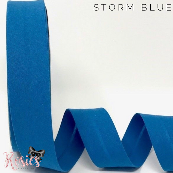 30mm Storm Blue Plain Polycotton Bias Binding - Rosie's Craft Shop Ltd