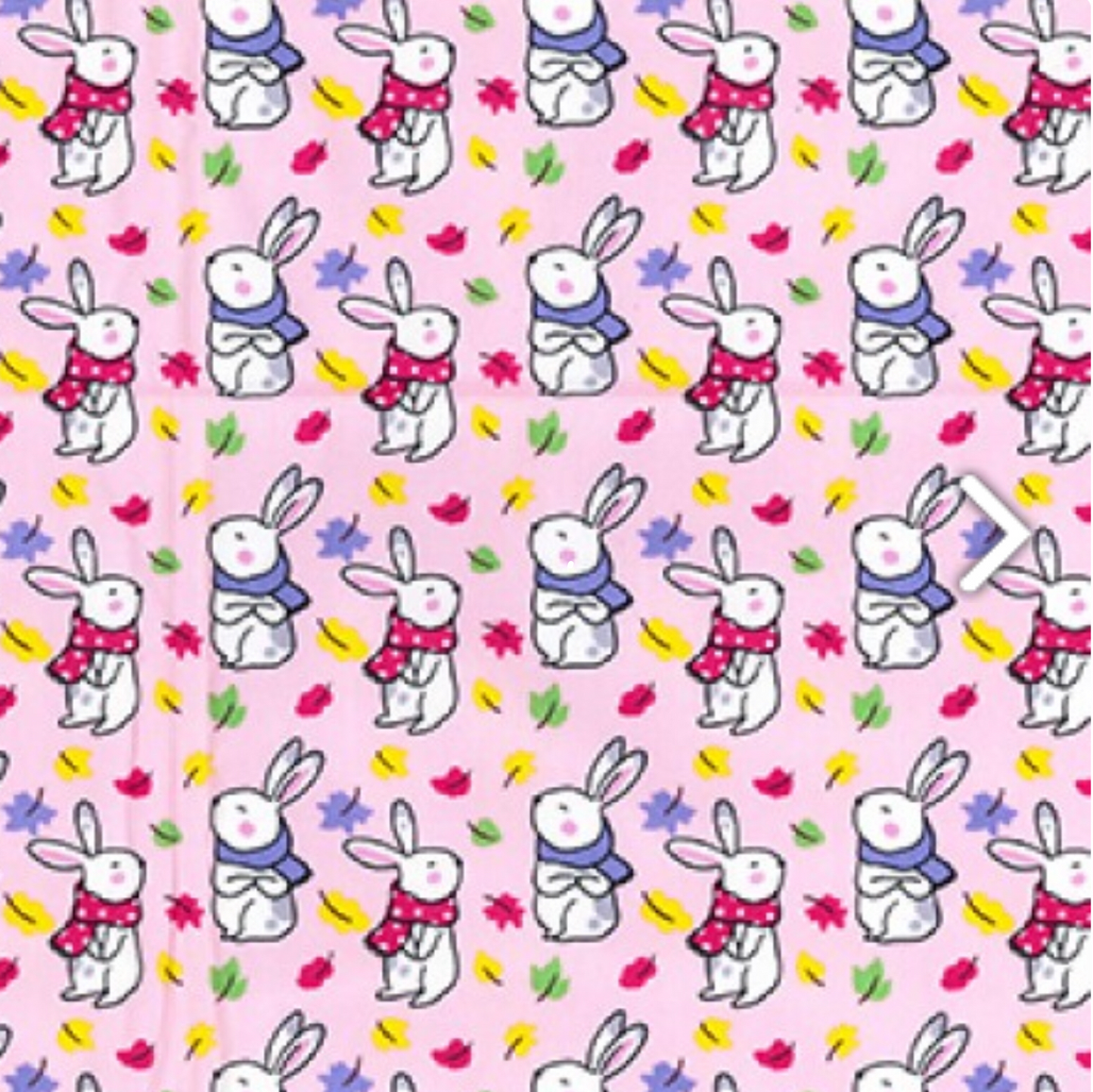 Little Bunnies in Scarves on Pink 100% Cotton Fabric - Rosie's Craft Shop Ltd