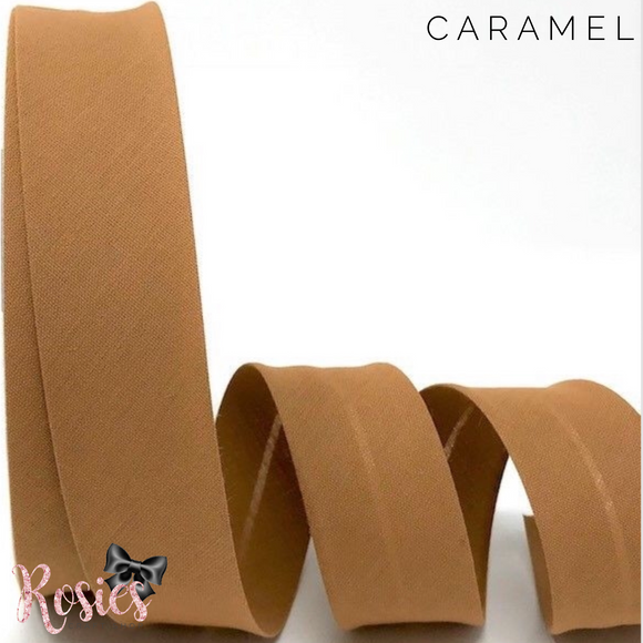 30mm Caramel Plain Polycotton Bias Binding - Rosie's Craft Shop Ltd