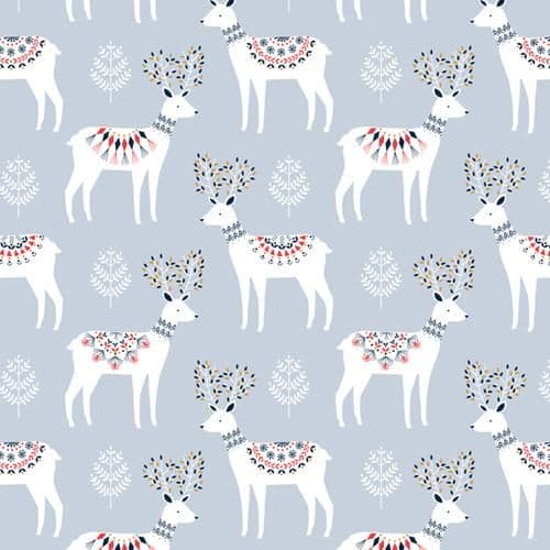 Christmas Reindeer on Grey with Metallic - Skogen - Dashwood Studios Cotton Fabric