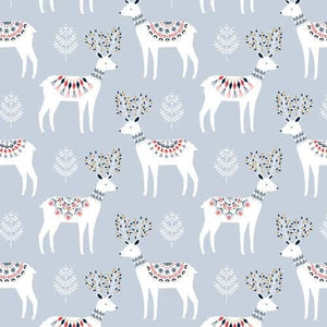 Christmas Reindeer on Grey with Metallic - Skogen - Dashwood Studios Cotton Fabric