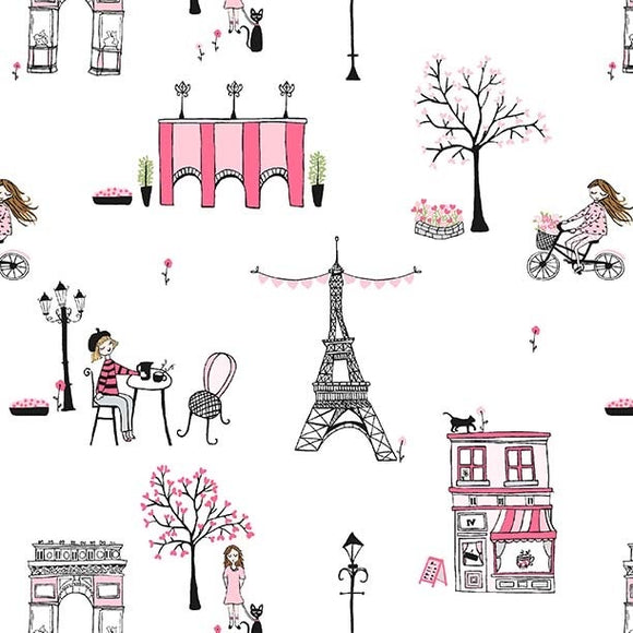 White Mon Amour - Paris Valentine by Michael Miller Cotton Fabric
