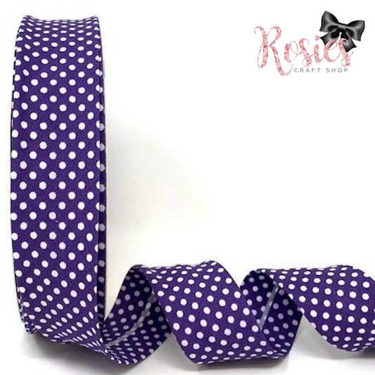 30mm Purple with White Polka Dot Polycotton Bias Binding