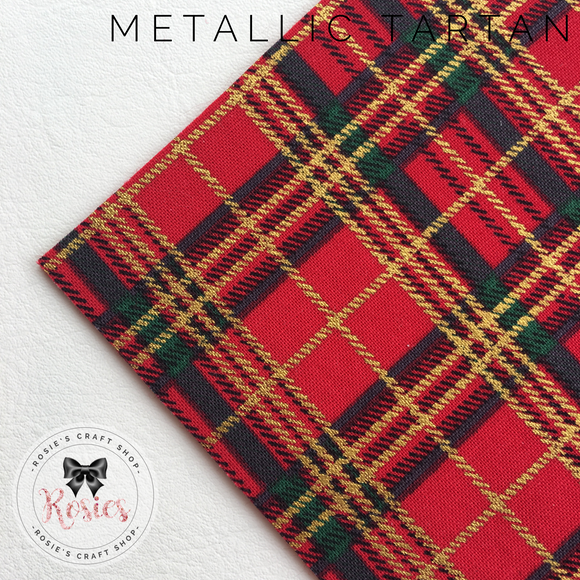 Red & Gold Metallic Christmas Tartan Fabric Felt - Rosie's Craft Shop Ltd