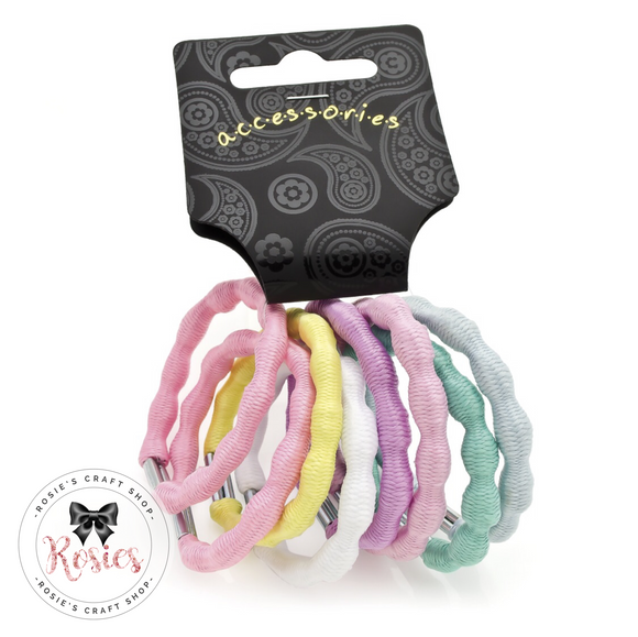 Pack of 8 Pastel Coloured Ribbed Hair Bobbles - Rosie's Craft Shop Ltd
