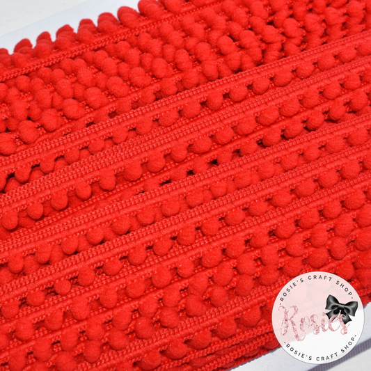 Red Mini Pom Pom Trim - Rosie's Craft Shop Ltd