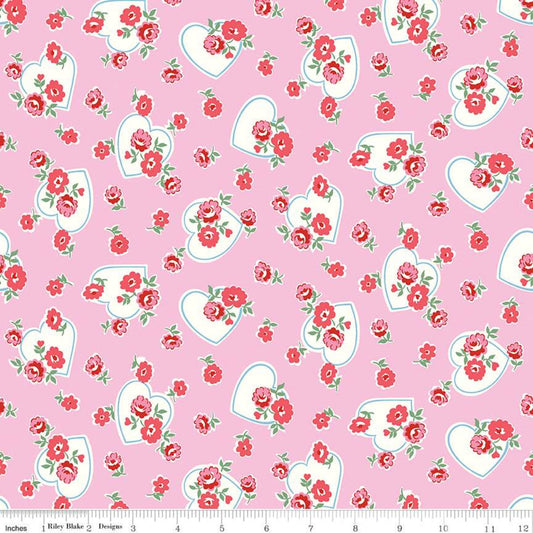 Pink Floral Love Hearts - Love Letters - Riley Blake Cotton Fabric ✂️ £9 pm *SALE*