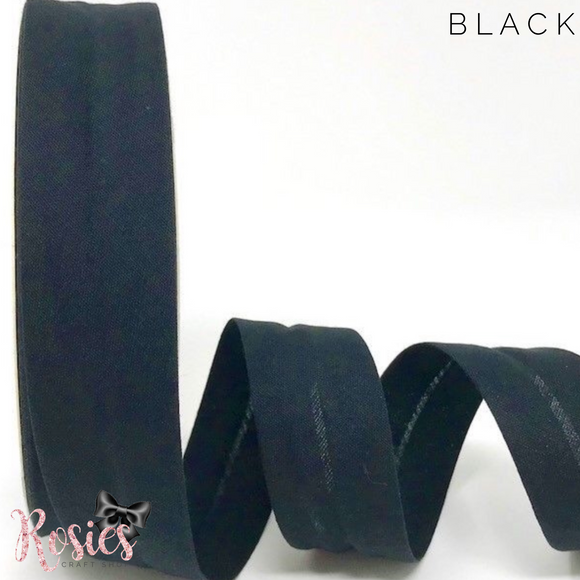 30mm Black Plain Polycotton Bias Binding - Rosie's Craft Shop Ltd