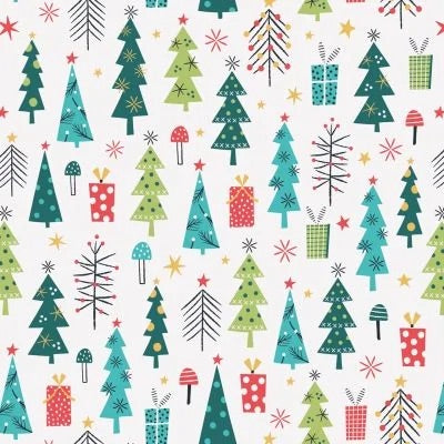 Christmas Trees Multi Coloured with Metallic - Forest Friends - Dashwood Studios Cotton Fabric ✂️