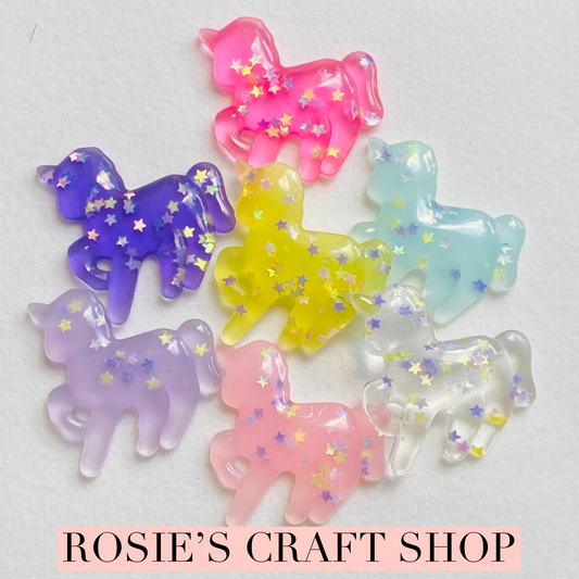 Unicorn with Stars Clear Flatbacked Resin Embellishment Pack of 5