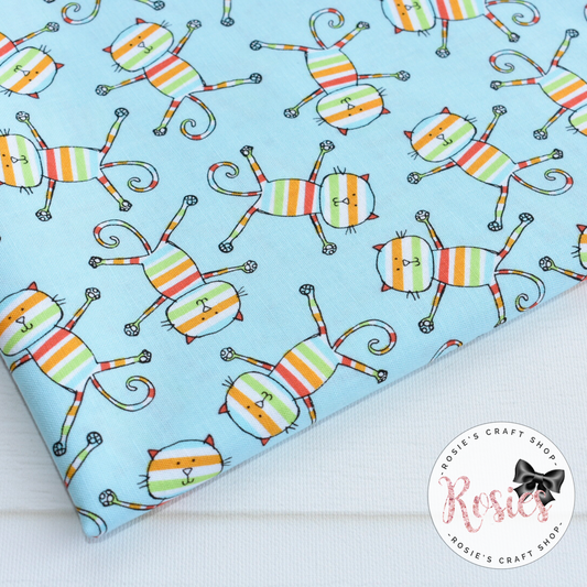 Turquoise Rainbow Cats - Rainbow Kids by Michael Miller 100% Cotton Fabric - Rosie's Craft Shop Ltd