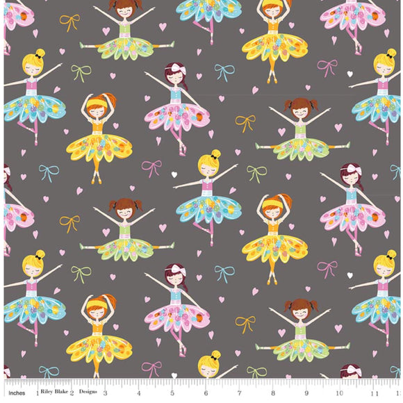 Grey Ballerina Girls - Ballerina Bows by Riley Blake - 100% Cotton Fabric - Rosie's Craft Shop Ltd