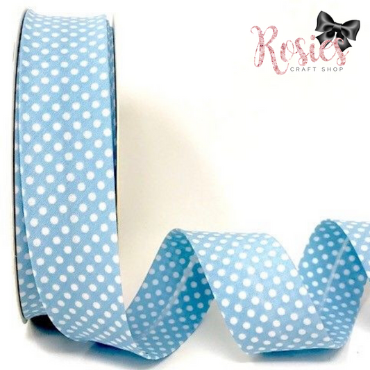 30mm Pale Blue with White Polka Dot Polycotton Bias Binding